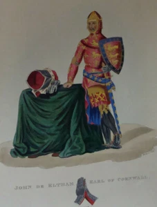 Armadura de grabado Meyrick 1842 estampado artístico antiguo de John de Eltham conde de Cornualles - Imagen 1 de 3