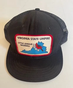 Vintage Men’s Trucker Hat Virginia Umpire Little League Baseball Black Med/ Lg - Picture 1 of 3