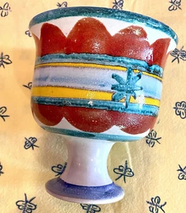 SIGNED DESIMONE Vtg Folk Art Pottery GOBLET /FOOTED Cup ITALY 4 1/2” EUC - Picture 1 of 10