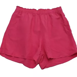 H&M Womens Large Hot Pink Linen Blend Pull-on Shorts Elastic Waist Slash Pockets - Picture 1 of 5
