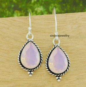 Rose Quartz Gemstone 925 sterling silver handmade Dangle/Drop Earrings 1.5" - Picture 1 of 4