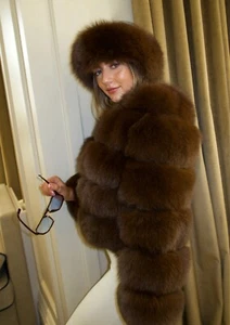 Dolcie London Genuine Fox Fur Cropped Coat Brown Uk12 - Picture 1 of 8