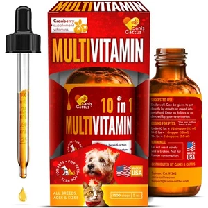 Liquid Multivitamins for Pet | 10 Essential Vitamins for Cat & Dog | 2 Oz - Picture 1 of 8