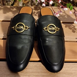 Coach Scotty Slides Loafer flache Schuhe schwarz goldfarbenes Logo Damengröße 9,5 - Bild 1 von 11
