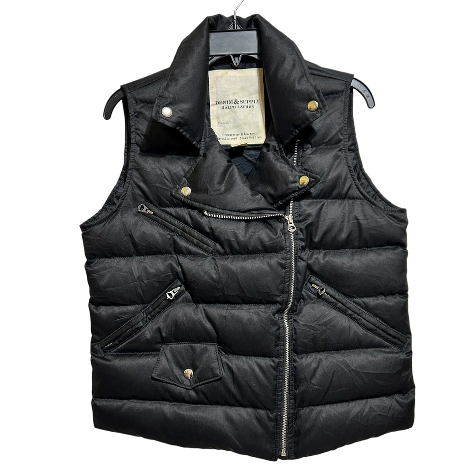 Chaleco Ralph Lauren Denim Supply Negro Puffer Moto Talla L Plumón Mezcla Plumas Foto 1 de 4