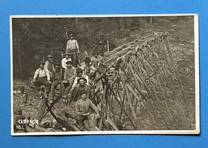 Caballete de trabajadores ferroviarios de construcción RPPC de colección foto real postal - Imagen 1 de 12