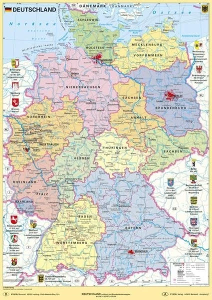 Deutschland politisch mit Bundesländerwappen umweltfreundliches Lernposter - Bild 1 von 1