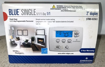 Emerson White Rodgers 1F80-0261 Blue Single Programmable Thermostat,  2” Display - Image 1 of 4