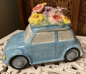 Vintage Maxcera Flower Power car cookie jar Bug Beetle Floral Ceramic Rare Find - Picture 1 of 9