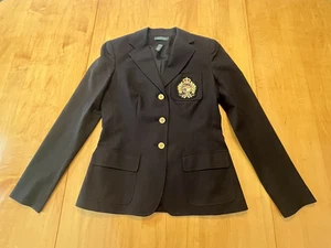 Vintage Lauren Ralph Lauren 3D Crest Blazer Jacket Gold Buttons Women's Size 2 - Picture 1 of 16