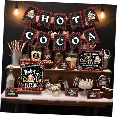  Letrero de barra de chocolate caliente decoraciones pancarta de cacao caliente kit de barra de cacao caliente  Foto 1 de 4