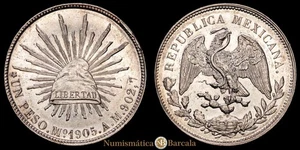 República Mexicana Un peso (26,92 gg) 1905 Mexiko AM Km-409,2 UNC- - Bild 1 von 3