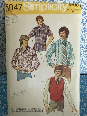 Vintage Simplicity Pattern 5047 Men's Size 42 Vest Shirt Long Short Sleeves Cut - Image 1 of 4
