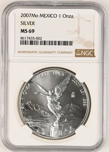 MEXICO 1 Onza 2007 Silver Libertad NGC MS69 8617435-002 KEY DATE TOP POP - Picture 1 of 2