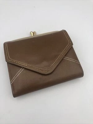 Cartera plegable Rumpp de cuero de vaca vintage para damas con bloqueo de beso compartimento para monedas Foto 1 de 4