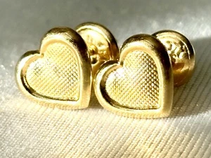 18k solid real gold earrings: Heart earrings • screw back - Picture 1 of 8