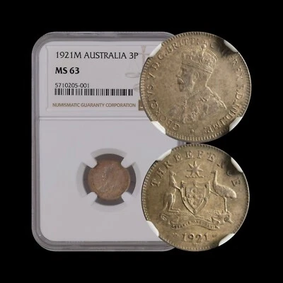 AUSTRALIA. 1921, Threepence, Silver - NGC MS63 - KGV, 3 Pence, Melbourne - Image 1 of 4