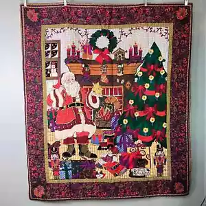 Handmade Santa Claus Christmas Tree Quilted Wall Hanging Grommited for Lights - Picture 1 of 16