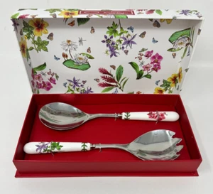 Salad Servers Exotic Botanic Garden Portmeirion Set of 2 Porcelain Handle NEW - Picture 1 of 3