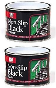 2 x Non-Slip Matt Black Paint 180ml Tin Paint Interior Exterior Wood Metal Concr