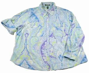 Camisa Top Lauren Ralph Lauren Para Mujer Abotonada Cachemira Mangas Largas Enrollables 2X - Imagen 1 de 11