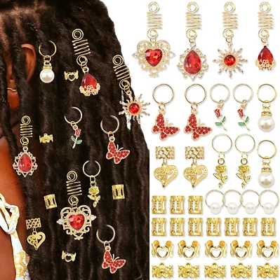 38PCS Red Hair Jewelry Crystal Heart Butterfly Braid Clips Loc Jewelry Pearl Hai - Изображение 1 из 4