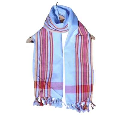 Kikoi Vibrant Gift 100% Cotton Ethnic White Tassels Scarf Beach Wrap Kenyan Made - image 1 of 2