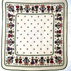 VTG Walterschied Linen Cotton Table Cloth/Topper Boy Girl Tulips Germany 28x30” - Picture 1 of 5