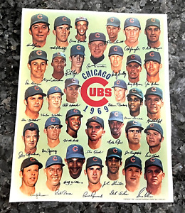 CHICAGO CUBS 1969 Team Photo Facsimile Autographs Reprint 8 x 10 