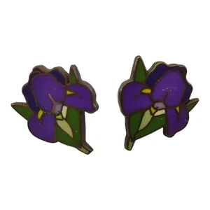 Vintage Taylor Lewis Iris Flower Purple Stud Earrings - Picture 1 of 10