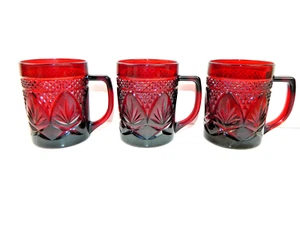 RUBY RED MUGS, SET OF 3 CRISTAL D' ARQUES LUMINARC, MADE IN FRANCE - Picture 1 of 9