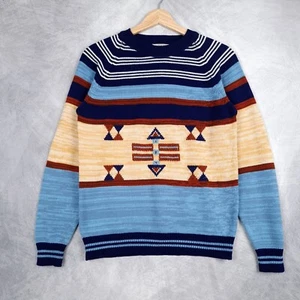 Vintage Southwestern Sweater Boys Large Blue Brown Retro Mod Acrylic 90s - Picture 1 of 17