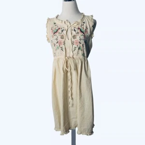 Hazel Anthropologie Boho Sleeveless Dress Size Large Ivory Embroidered Flowers - Picture 1 of 12