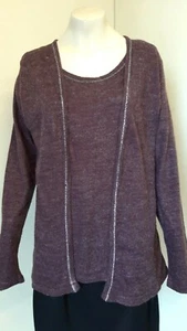 Lovely Burgundy Purple Mock Cardigan Long Sleeve Jumper - Size 14/16 - Great! - Picture 1 of 4
