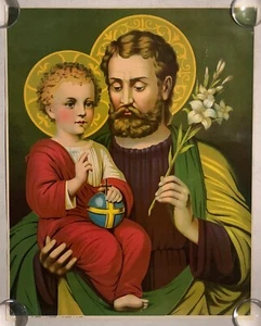 Antigua impresión de póster litográfico del Sagrado Corazón de Jesús de San José 16 x 20 - Imagen 1 de 14
