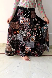 Maxi gonne lunghe donna indiane vintage fatte a mano rayon patchwork hippy zingaro boho - Foto 1 di 5