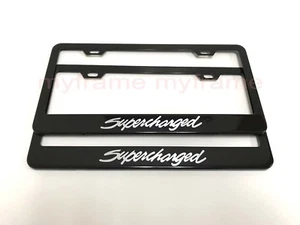 (2PCS)*SUPERCHARGED* BLACK Metal License Plate Frame with Screw Caps - Bild 1 von 3