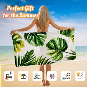 Leaf Printed Oversize Beach Towel Quick Dry Microfiber Bath Towels Travel Large - Picture 1 of 8