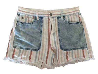 Pantalones cortos de mezclilla a rayas American Eagle Jean corte dobladillo crudo EE. UU. 8 para mujer Foto 1 de 4