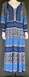 Monsoon dress 70's style hippie boho Long Sleeve Blue Patterned New No Tags  - Picture 1 of 10