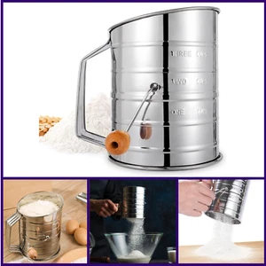 Flour Sifter 3 Cup Flour Sifter for Baking Fine Mesh Rotary Hand Crank with Loop - Picture 1 of 7