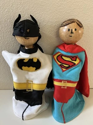 Batman And Superman Wooden Hand Puppets With stick body - Image 1 of 4
