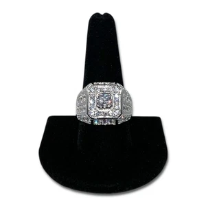 Men's Iced Out Bling Ring - Size 10 - Icy 925 Sterling Silver VVSD Color Signet - Foto 1 di 7