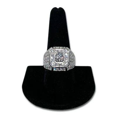 Anillo Iced Out Bling para hombre - talla 10 - sello color plata esterlina 925 helada VVSD Foto 1 de 4