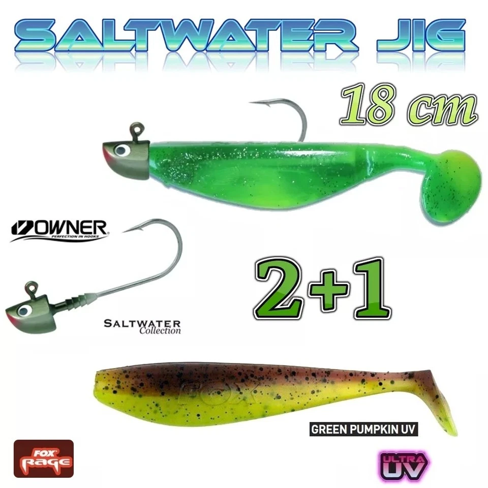 Saltwater Jig Manns Kipper Shad 18cm Fire Green + Owner + Fox Rage ZP Shad 18 cm - Bild 1 von 1