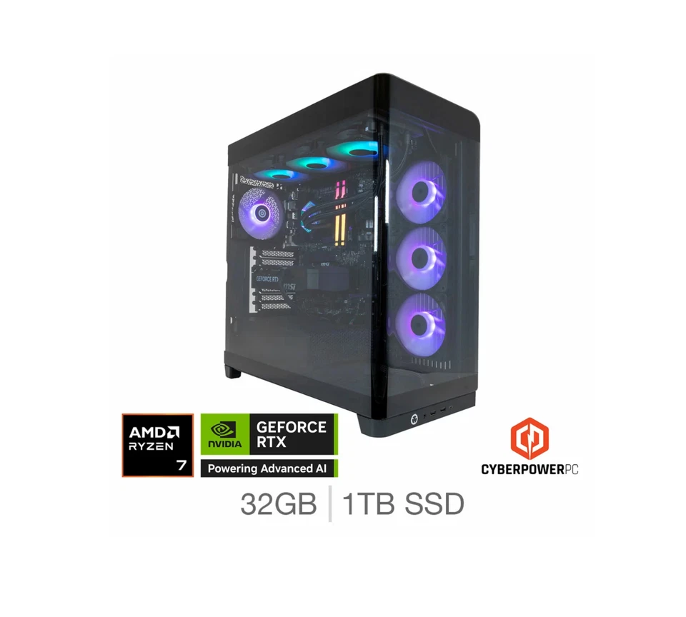 CyberPower AMD Ryzen 7 32GB RAM 1TB SSD NVIDIA GeForce RTX 5070 Gaming Desktop - Image 1 of 4