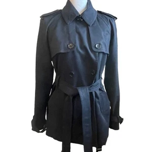 Club Monaco Women Trench Coat L Navy Double Breasted Belted Classic Trendy - Picture 1 of 17