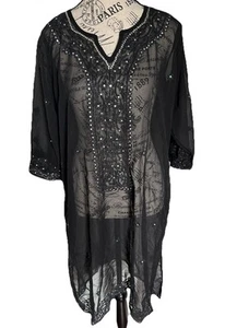Damen Vintage Westside Designs schwarz Pailletten Tunika Coverup Größe L Y2K Goth Glam - Bild 1 von 7