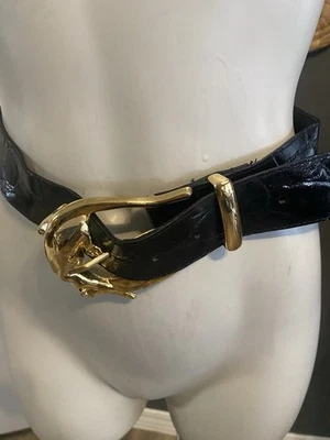 DESIGNER 80S VTG GOLD PANTHER Climbing Buckle  BELT STATEMENT RUNWAY S/M - Image 1 of 4
