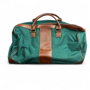 Vintage Ralph Lauren Green Canvas Brown Leather Duffle Bag Weekender Travel - Picture 1 of 12